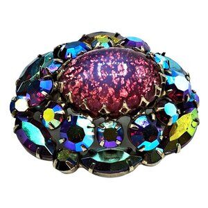 Vintage Coro Brooch Pink Dragons Breath Foil Art Glass Rhinestone Brooch Pin Vin